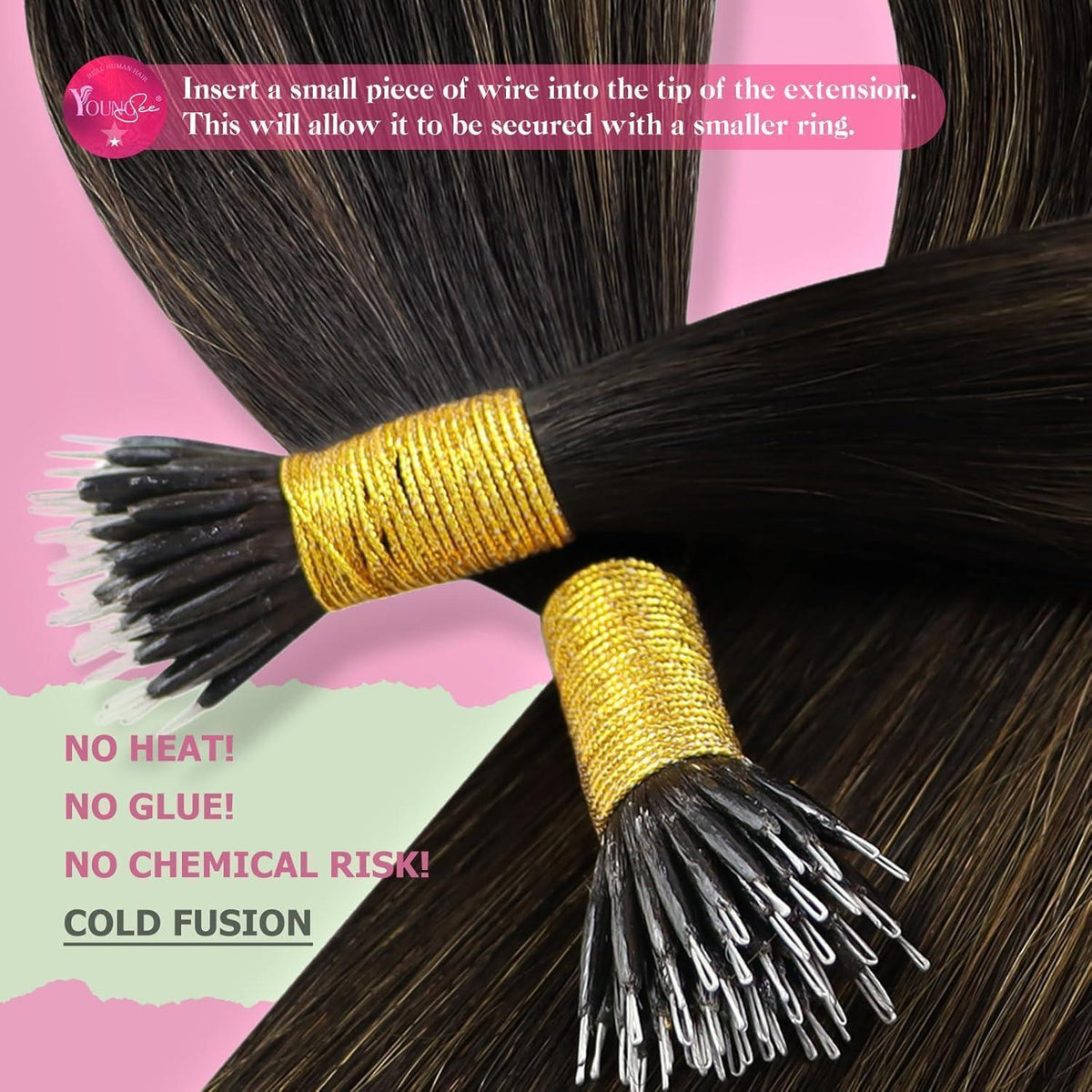 Echthaar Extensions Braun Nanoring 55cm – Dunkelbraun Ombre