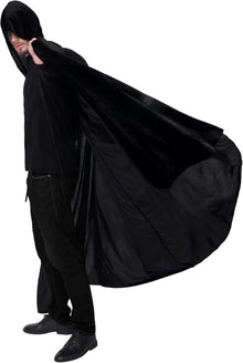 Schwarzer Samt Umhang mit Kapuze Unisex Halloween Vampir
