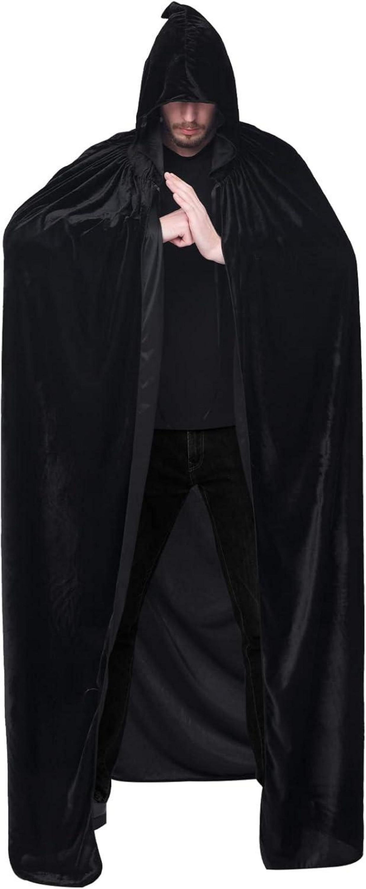 Umhang mit Kapuze Samt Schwarz S Unisex Vampir Halloween Costume