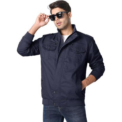 Herren Übergangsjacke Cargo Militär Winddicht mit Taschen Navy 3XL