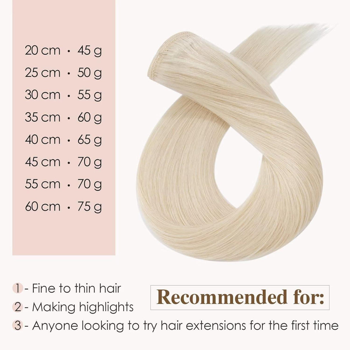 Echthaar Clip-In Extensions Platinblond 40cm