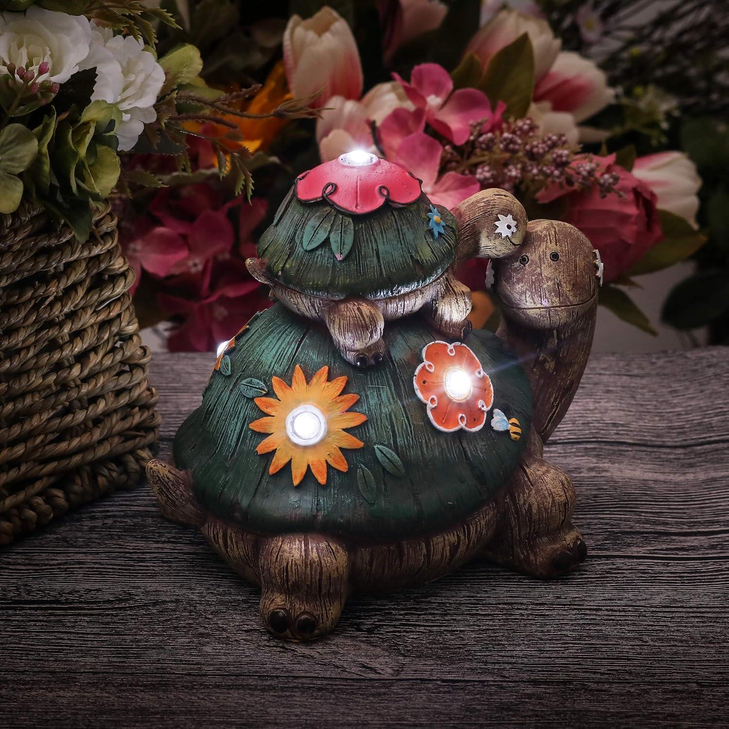 Schildkröten Solar Gartenfigur Mutter Baby Deko 17cm Wasserfest Anti-UV