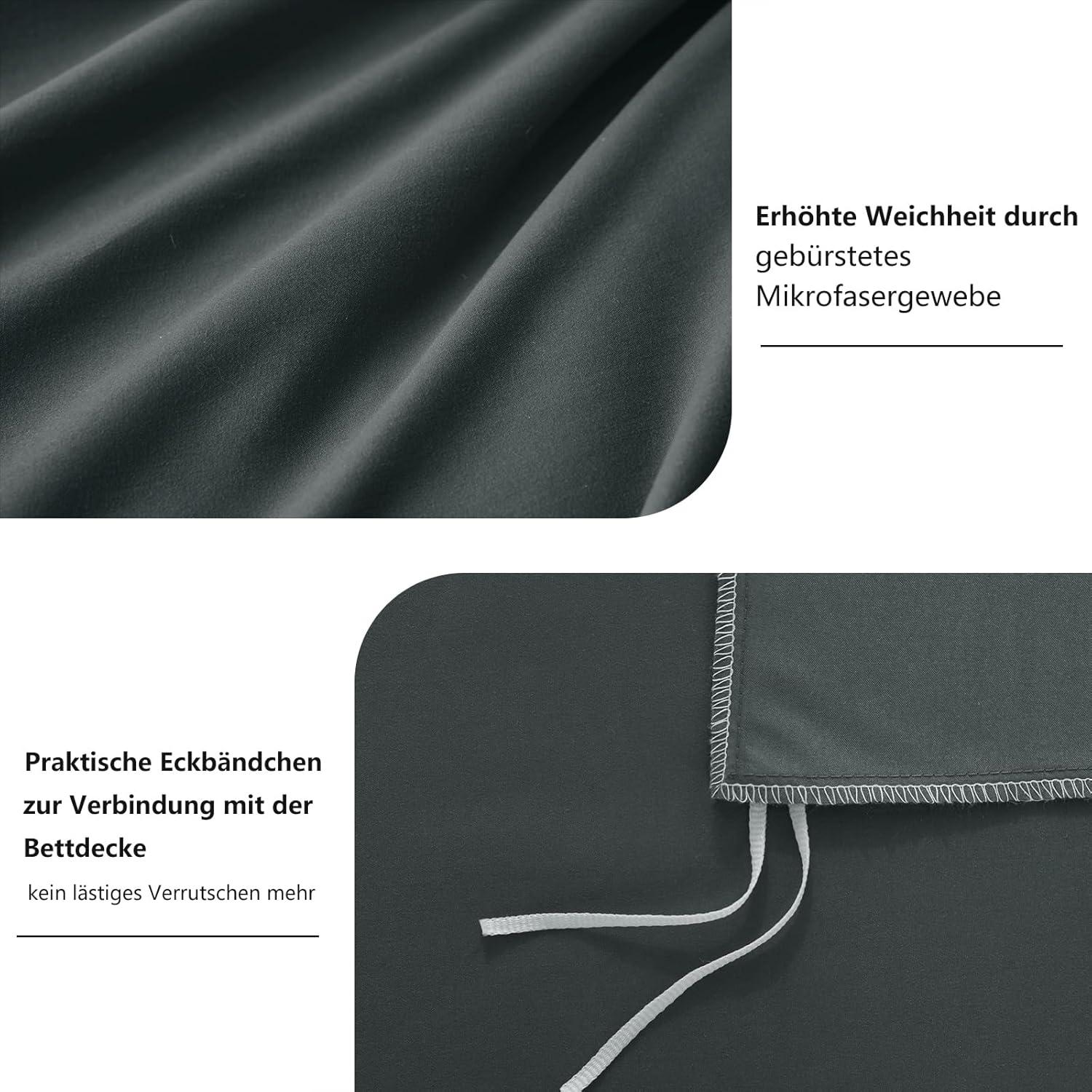 Bettwäsche 200x220 Anthrazit Set Kissenbezüge Mikrofaser Weich Bügelfrei