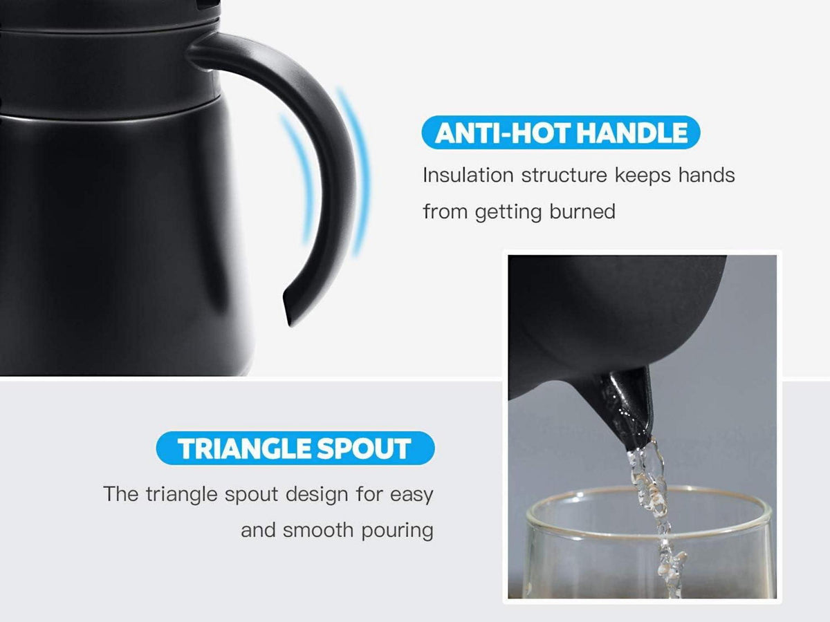 Luvan 0.8L Thermoskanne Edelstahl Doppelwand Vakuum Isoliert Kaffee Topf Schwarz