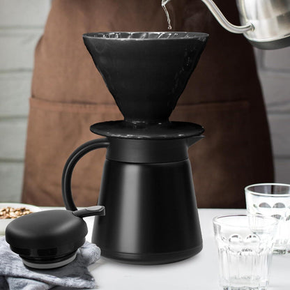 Thermoskanne 0.8L Edelstahl Vakuum Isoliert Kaffee Plunger Schwarz