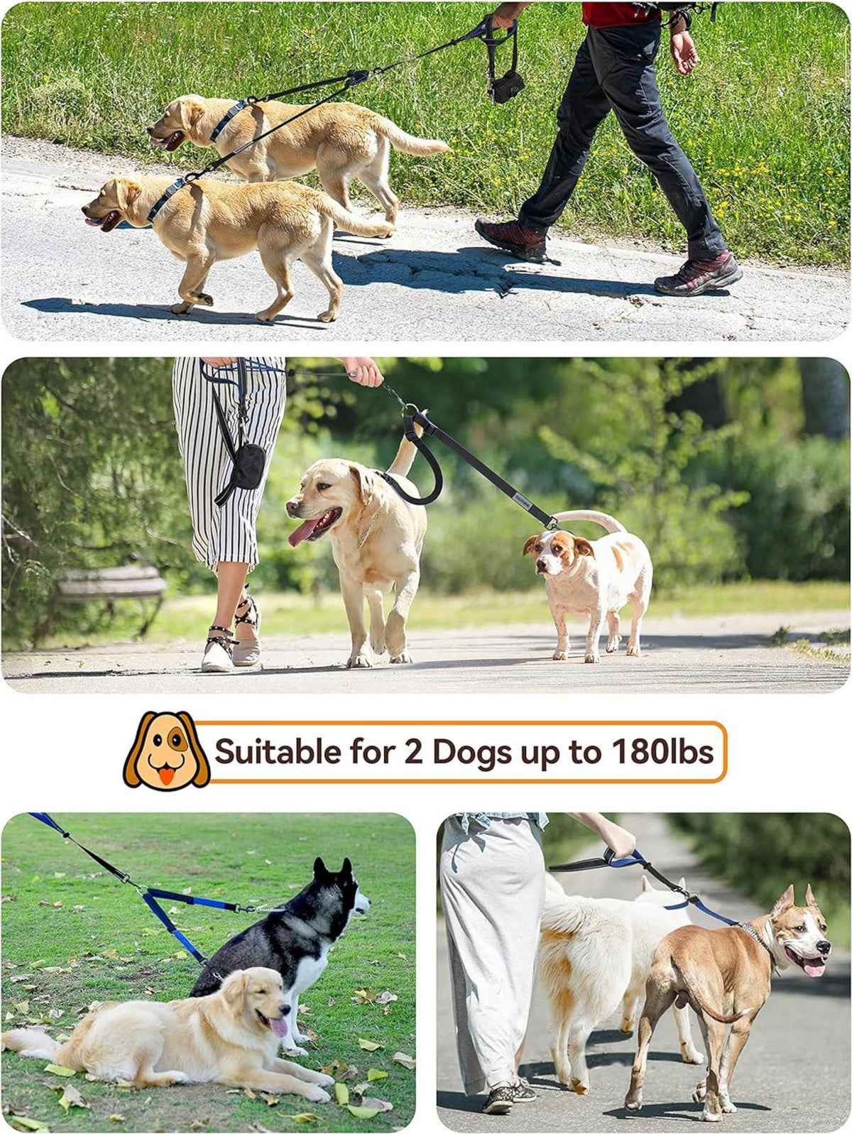 YOUTHINK Doppelleine für 2 Hunde Reflektierend Verstellbar Splitterleinen bis 50