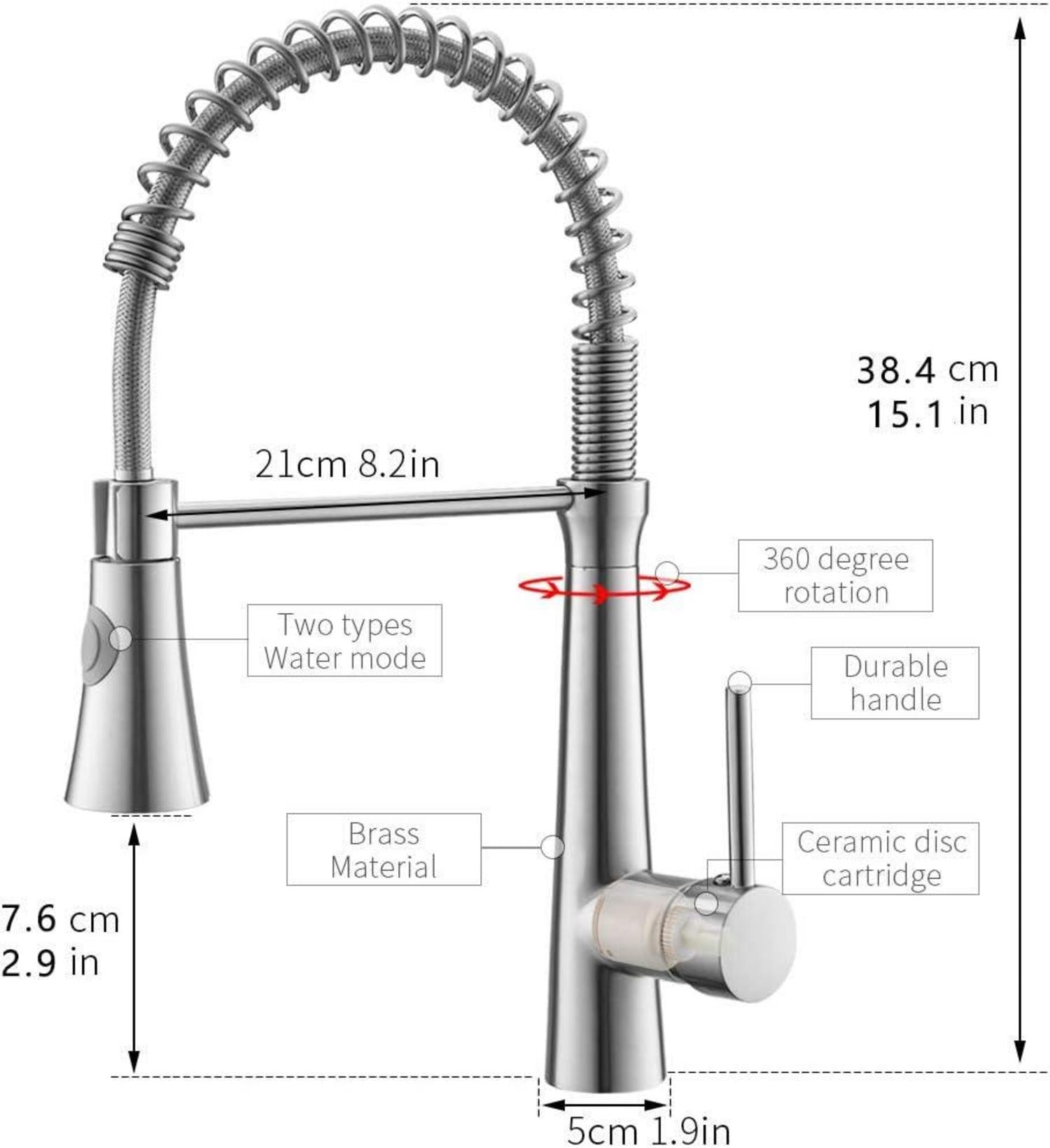 TIMACO Küchenarmatur 360° Drehbar Spiralfederarmatur Nickel