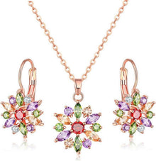 Schmuckset Blume Halskette Creolen Ohrringe Rosegold Zirkonia