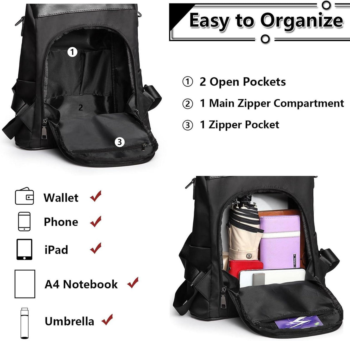 Damen Rucksack Anti Diebstahl Casual Daypack Klein Elegant