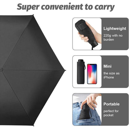 Vicloon Mini Regenschirm 99% UV-Schutz Leicht 190g Schwarz