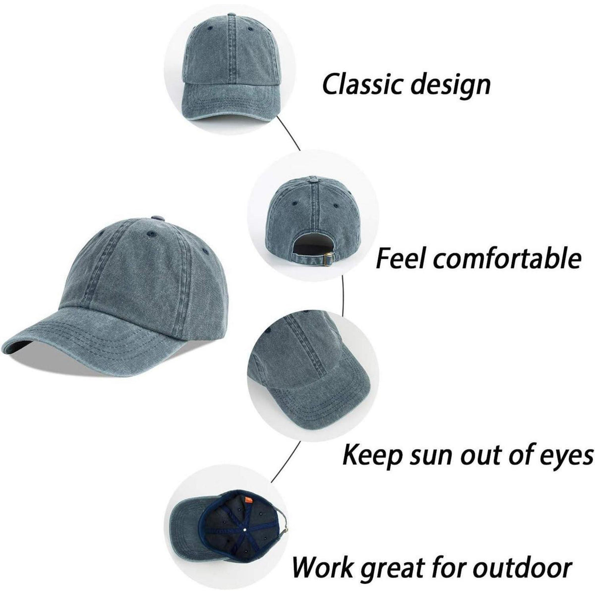 Baumwoll Baseball Cap Washed Denim Blaugrau Verstellbar