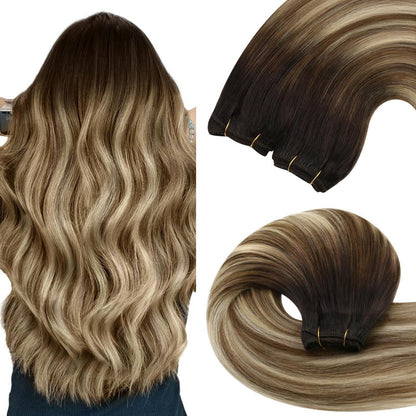 Dunkelbraune Echthaar-Haarverlängerung 35cm Balayage