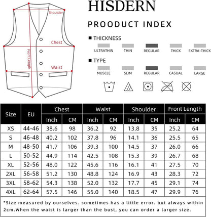 HISDERN Herren Baumwolle Formale Hochzeit Party Weste Braun XS