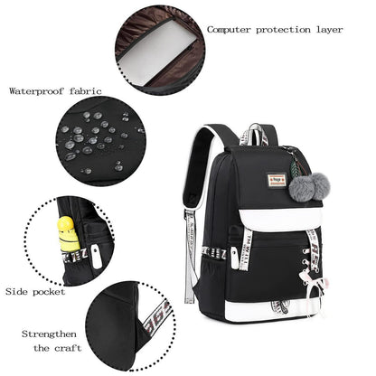 Schulrucksack Mädchen Ergonomisch Schwarz Wasserdicht