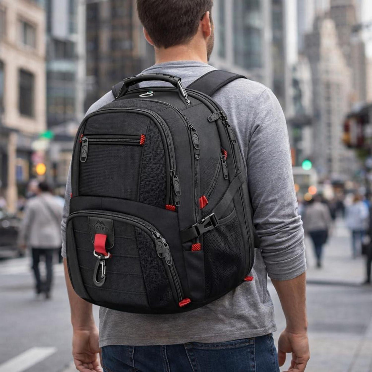 Großer Laptop Rucksack Herren 55L, 18.4 Zoll, Schwarz
