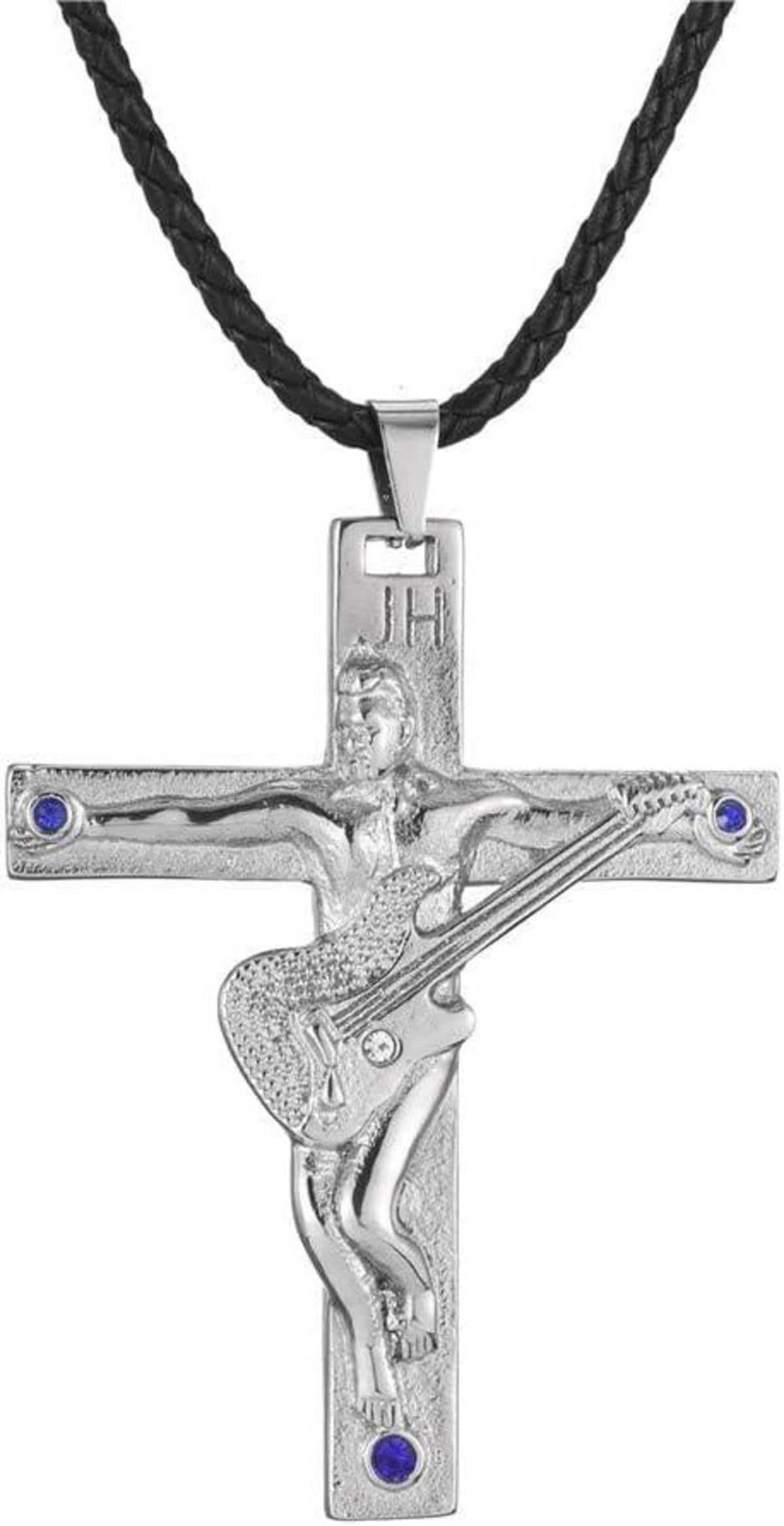 Johnny Hallyday Gitarrenkreuz Anhänger Fan Geschenk Silber Edelstahl