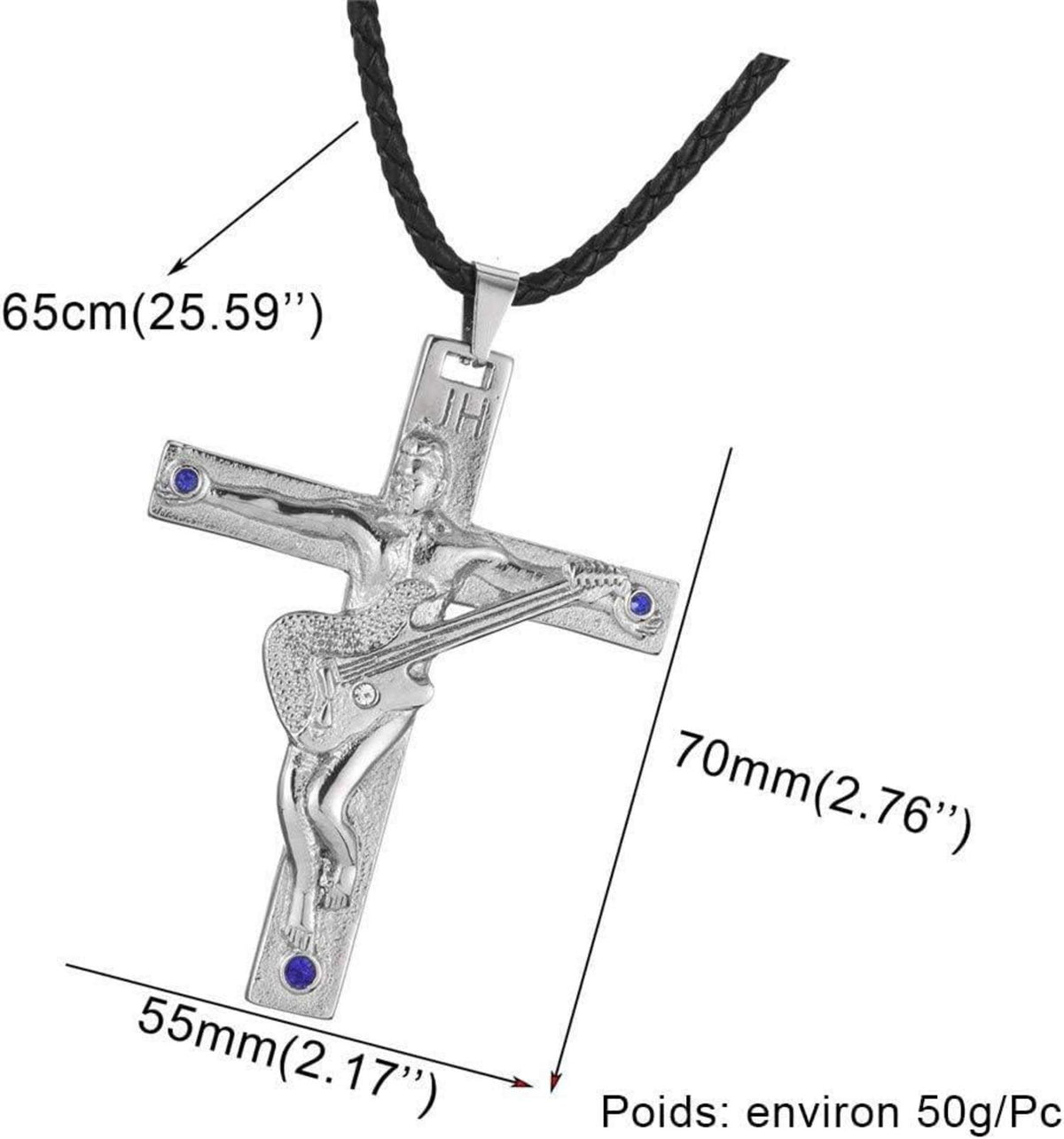 Johnny Hallyday Halskette Silber Edelstahl Gitarrenkreuz Anhänger Fan