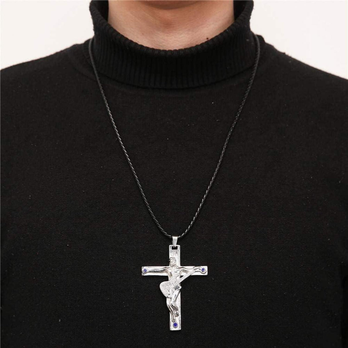 Johnny Hallyday Kreuz Halskette Edelstahl Gitarrenanhänger Schwarz
