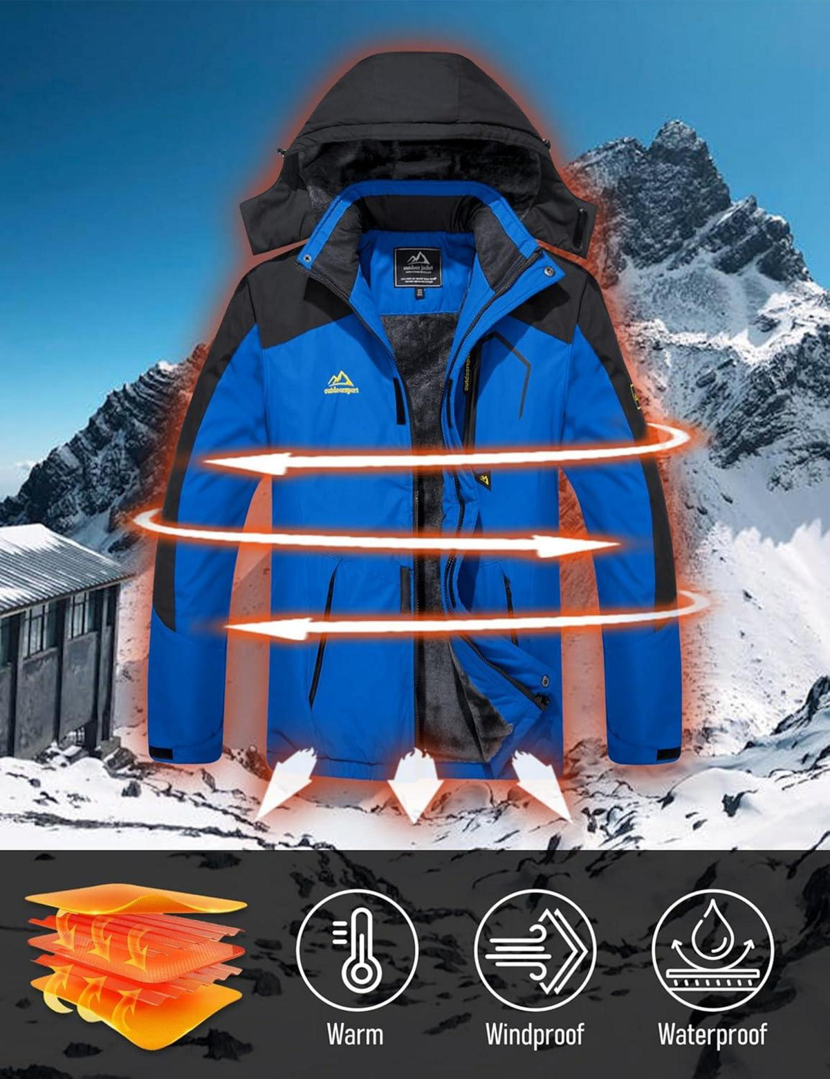 Winter Skijacke Herren Fleece Gefüttert Wasserdicht Softshelljacke