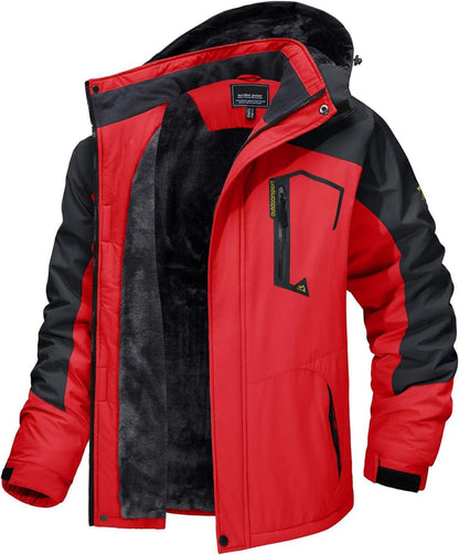 Herren Winter Skijacke Fleece Softshell Wasserdicht Rot