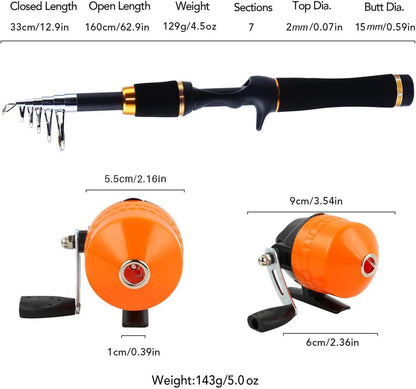 Teleskopische Angelrute für Kinder mit Spincast Rolle und Zubehör - Orange