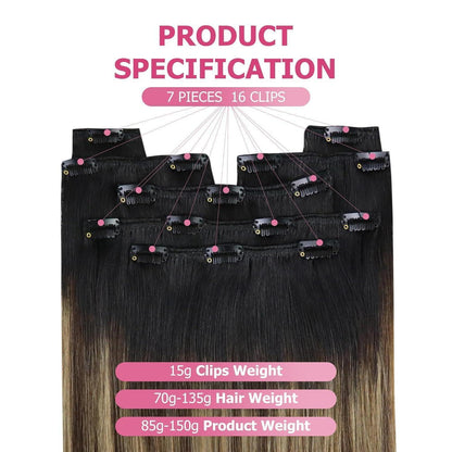 Clip-in Echthaar Extensions Balayage Schwarz-Braun-Blond