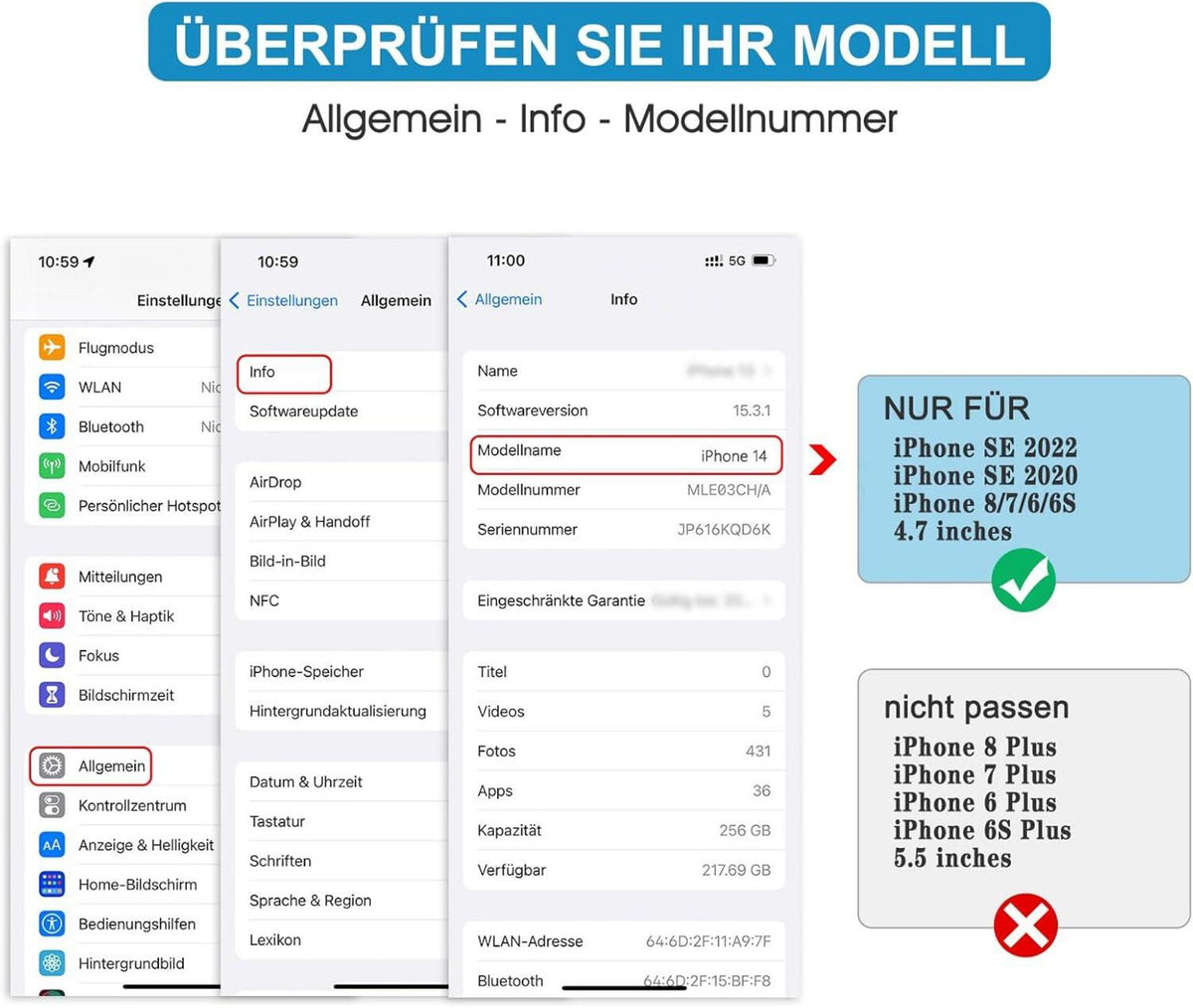 Schutzfolie für iPhone SE 2022/2020/8/7/6/6S, 4er Pack 9H Härte