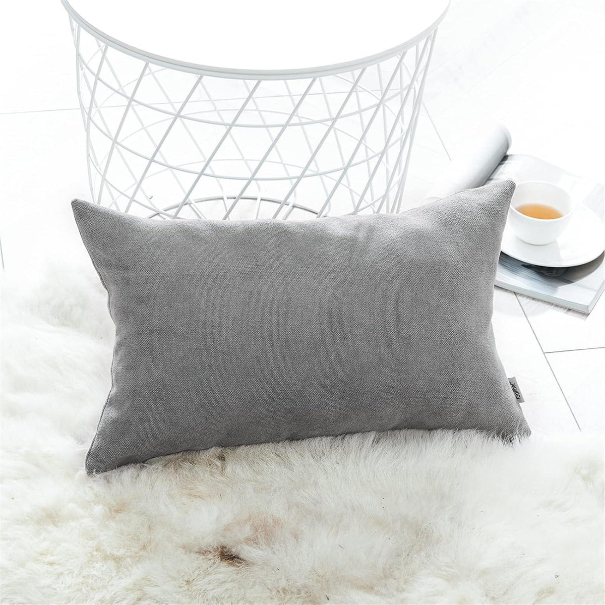 2er Set Kissenbezüge 30x50 cm Grau Chenille Flauschig