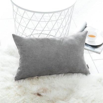 2er Set Kissenbezüge 30x50 cm Grau Chenille Flauschig