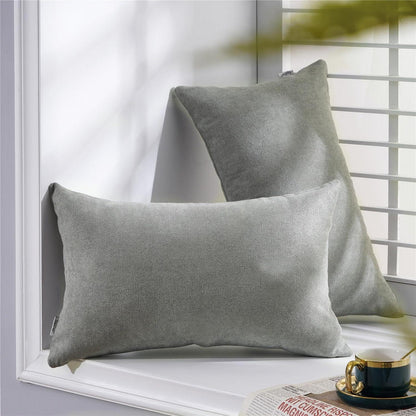 2er Set Kissenbezüge 30x50 cm Grau Chenille Flauschig