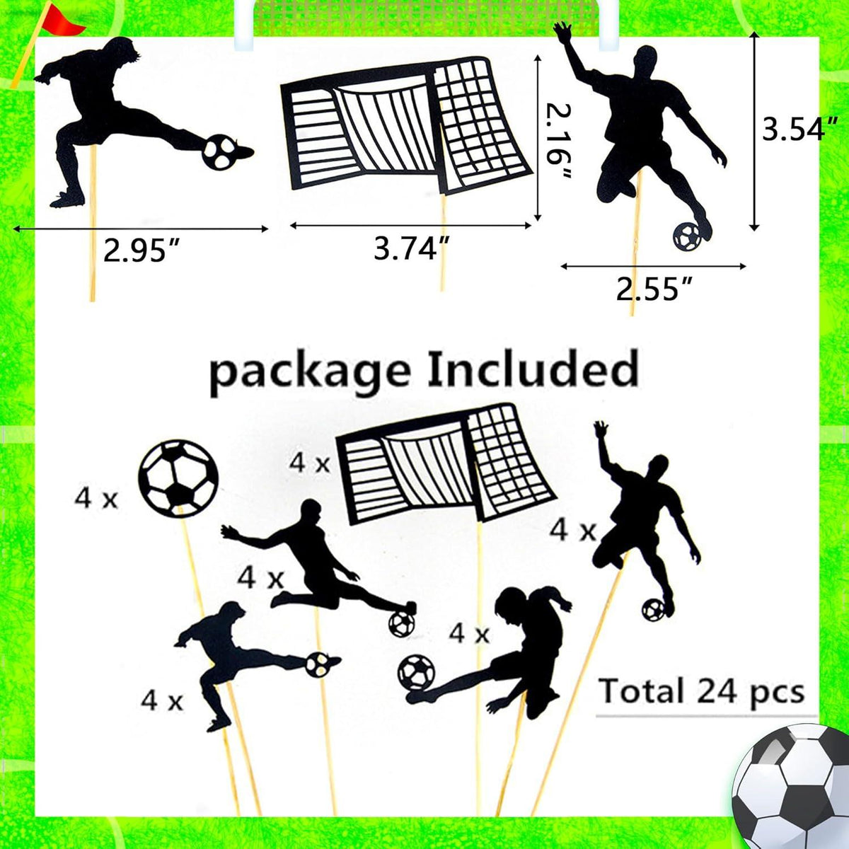 24 Fußball Cupcake Topper Sport Kuchen Dekoration Party Glitzer