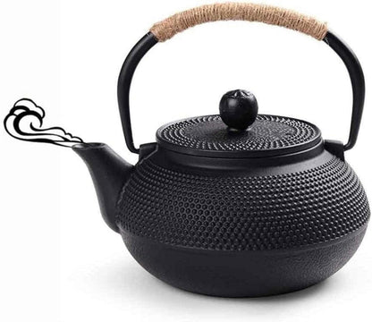 Gusseiserne Teekanne mit Edelstahl Siebeinsatz 600ml Schwarz