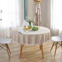 Runde Tischdecke gestreift mit Fransen – Aprikose/Weiß