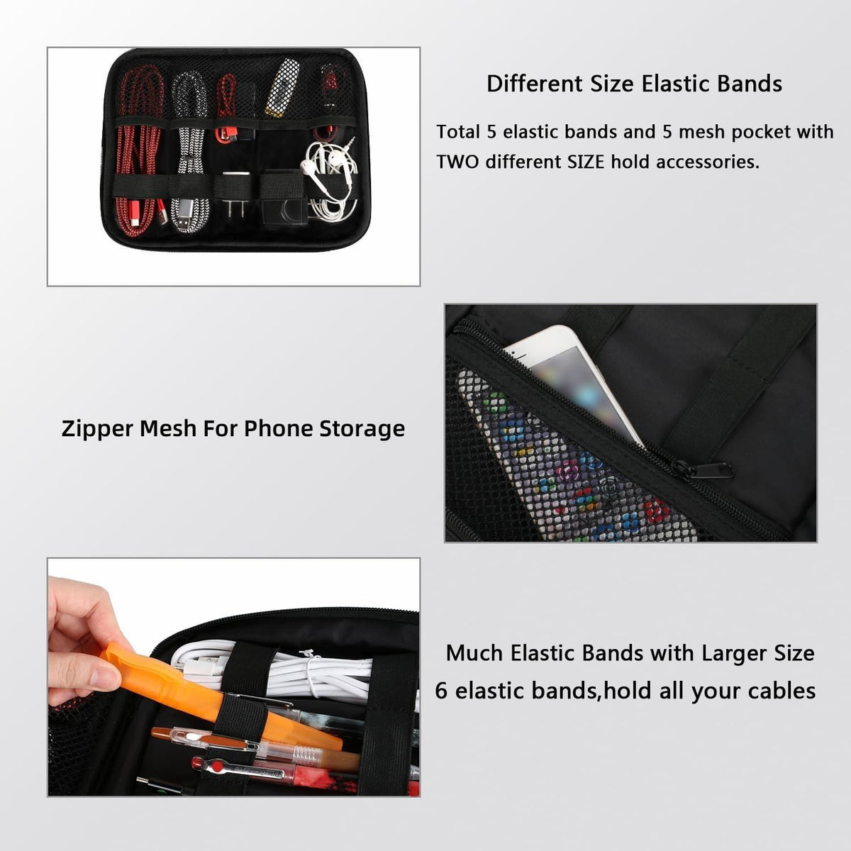 Kabeltasche Organizer 3 Schicht Kabelaufbewahrung Tech Pouch Schwarz