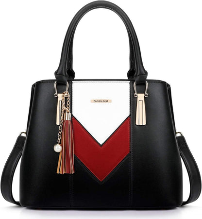 Damen Handtasche Mehrfarbig gestreift V-förmiges Design aus Kunstleder