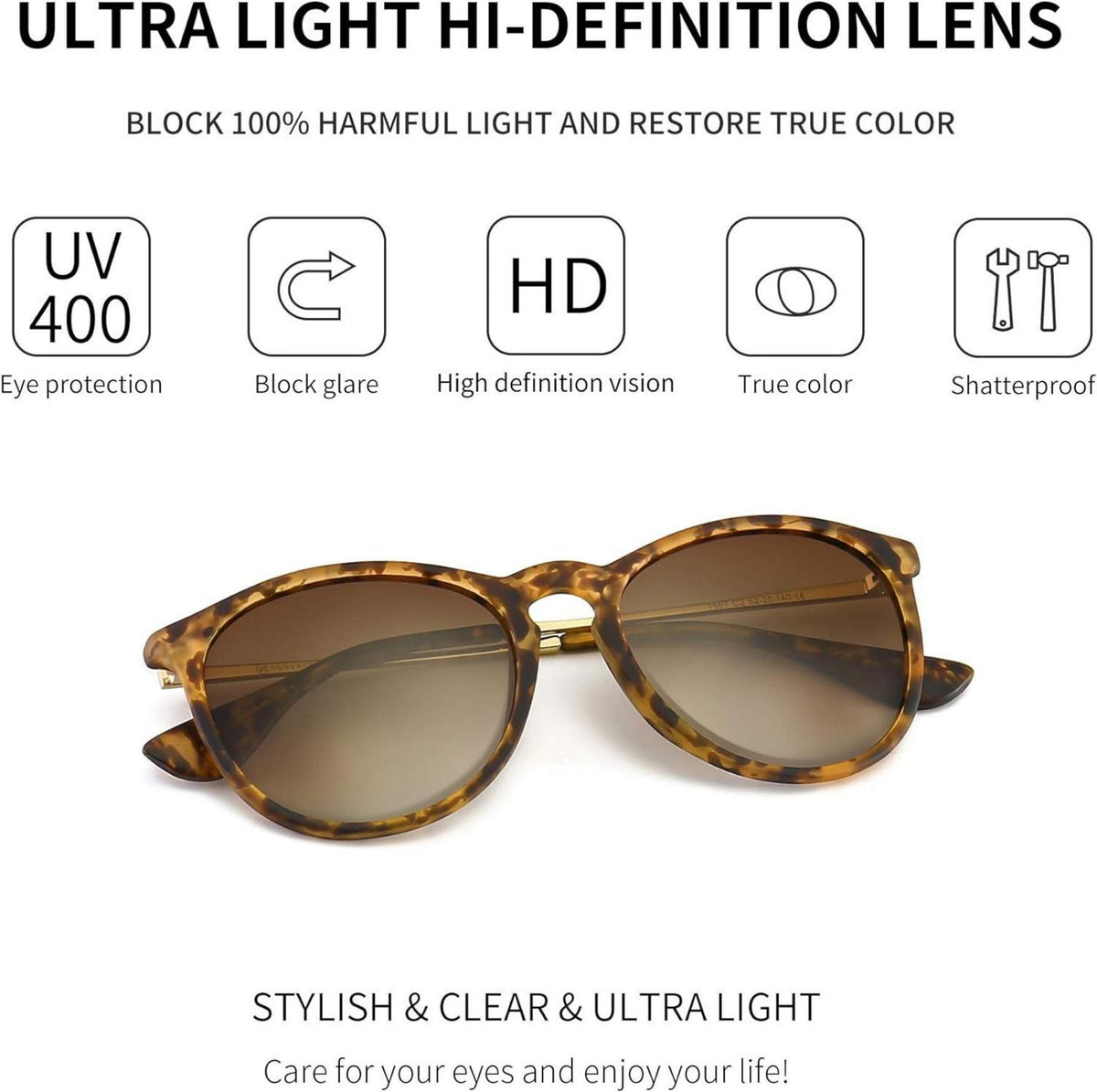 Runde Damen Sonnenbrille Vintage Retro Stil UV400 TR90