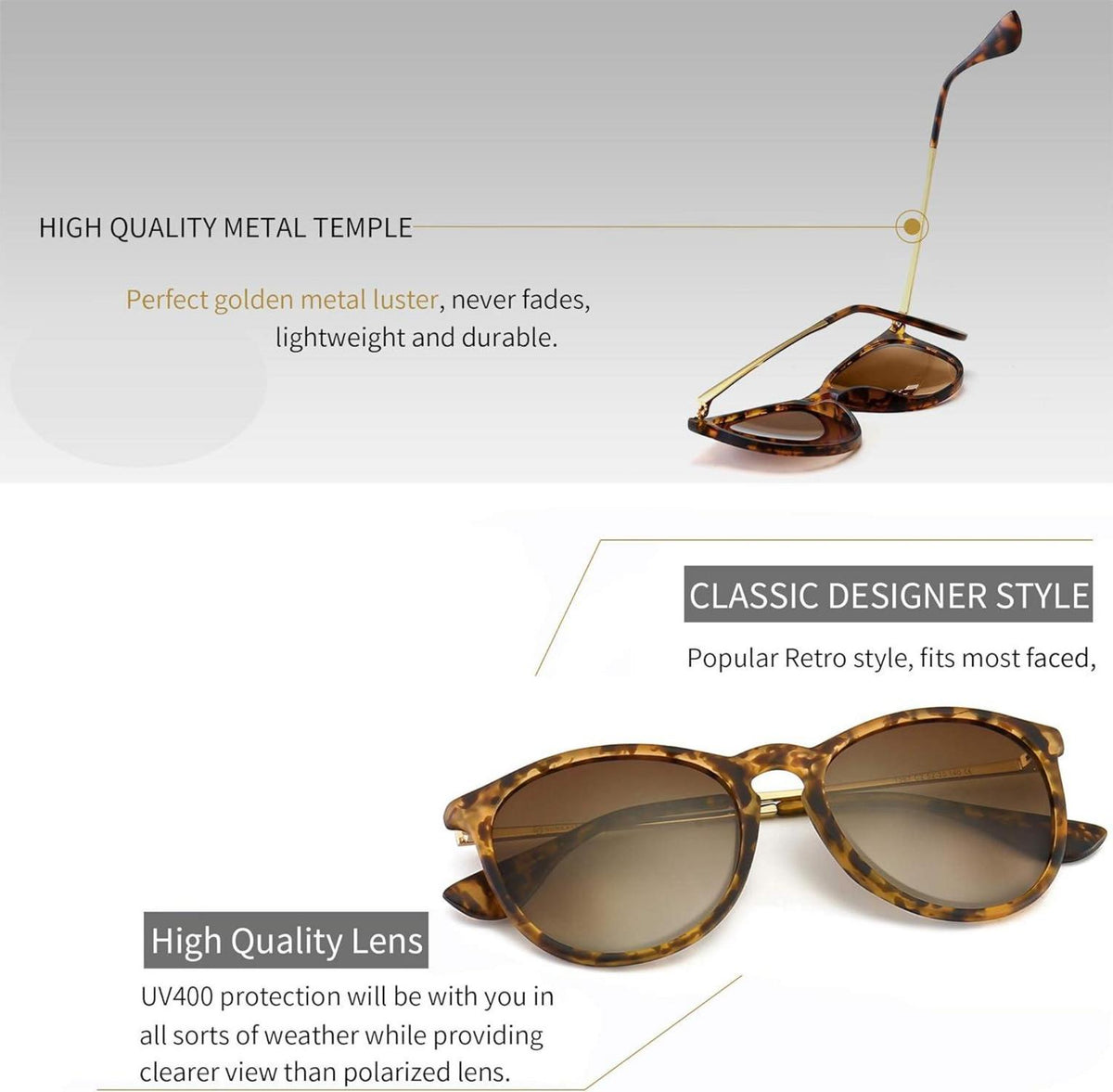 Vintage Runde Sonnenbrille Retro Designer Stil nicht Polarisiert