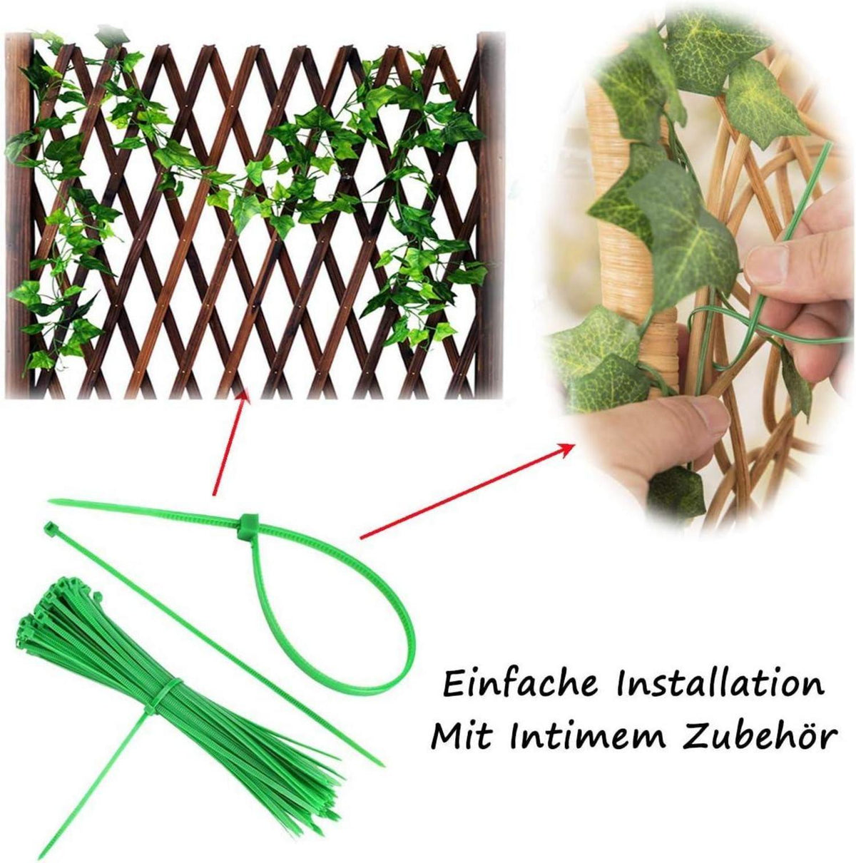 KASZOO Efeu Künstlich Girlande 12 Stück Grün Nylon Kabelbinder Wanddekoration