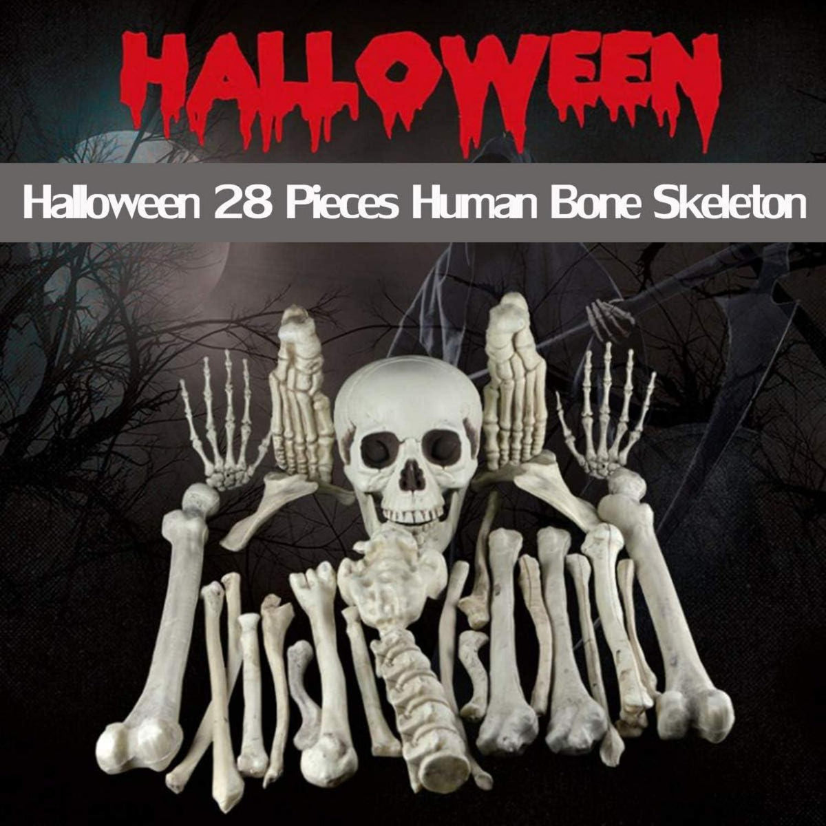Halloween Deko Skelettknochen Totenkopf 28-teilig Friedhofsgrund Party_Set