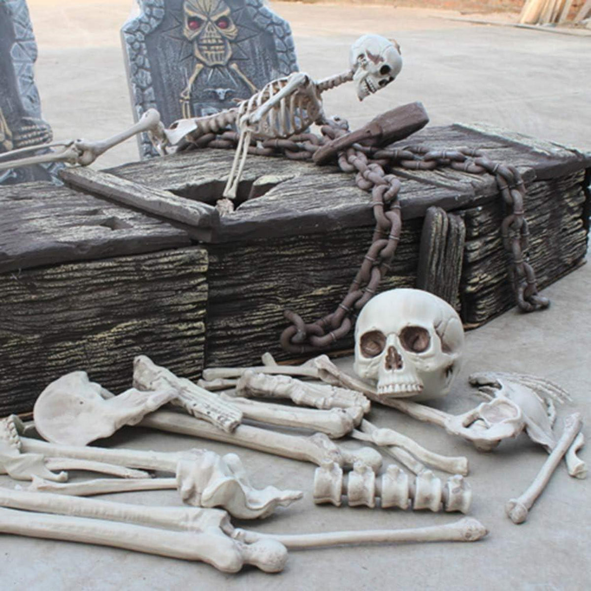 Halloween Deko 28 Stück Skelettknochen Totenkopf Friedhofsscenario