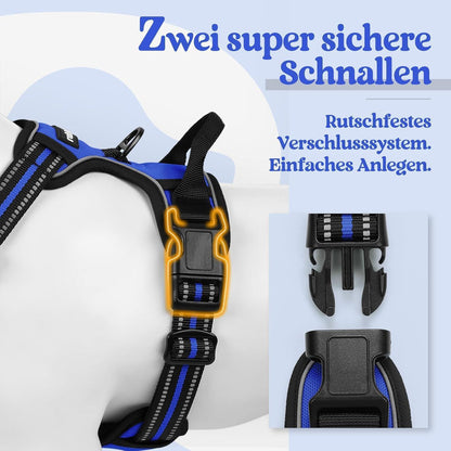Hundegeschirr Anti-Zug mit Reflektoren Blau M