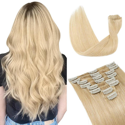Echthaar Clip-In Extensions – Mittele Blond, 35cm