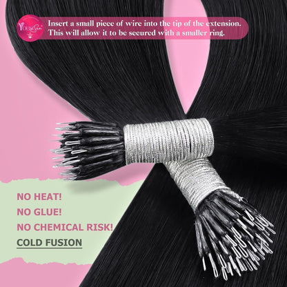 Echthaar Nanoring Extensions Schwarz 40 cm - 50g