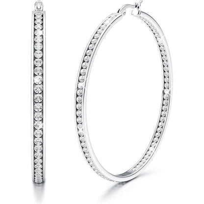 Creolen Edelstahl Damen 40/50/60mm mit Zirkonia, Silber/Gold/Roségold