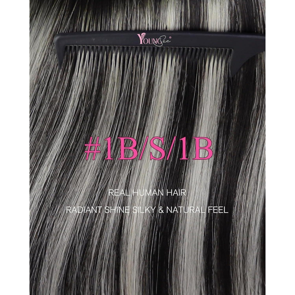 Silberne Echthaar Tape Extensions - Ombre Schwarz Silber 35cm