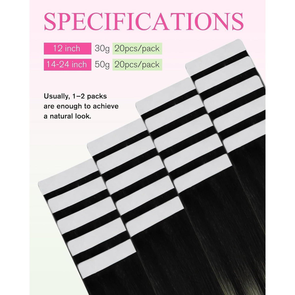 Silberne Echthaar Tape Extensions - Ombre Schwarz Silber 35cm