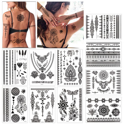 Temporäre Tattoo Aufkleber Schwarze Spitze Henna Mehndi 10 Blatt