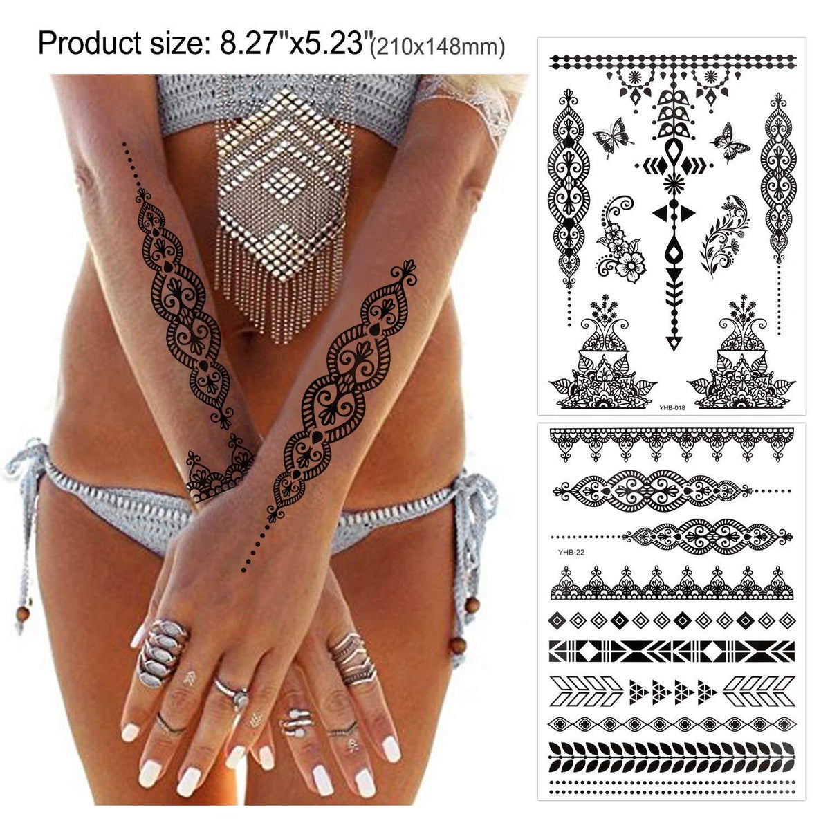 Temporäre Tattoo Aufkleber Schwarz Spitze Henna Mehndi - 10