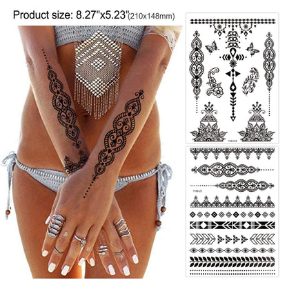 Temporäre Tattoo Aufkleber Schwarz Spitze Henna Mehndi - 10
