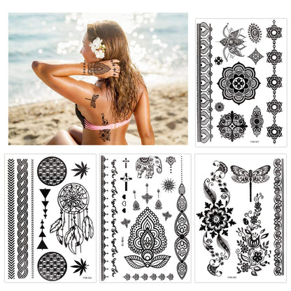 Temporäre Tattoo Aufkleber Schwarze Spitze Henna Mehndi 10 Blatt